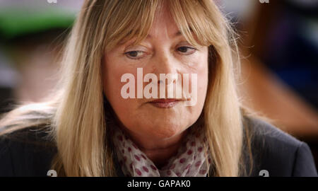 Elizabeth Davidson, head teacher at Royston Primary School, Glasgow, makes a statement about the death of pupil Paul Ross, six, whose body was discovered in a parked car along with that of his brother Jay, two, at a beauty spot north of Glasgow on Saturday. Stock Photo