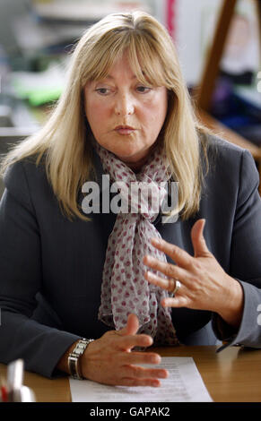 Elizabeth Davidson, head teacher at Royston Primary School, Glasgow, makes a statement about the death of pupil Paul Ross, six, whose body was discovered in a parked car along with that of his brother Jay, two, at a beauty spot north of Glasgow on Saturday. Stock Photo