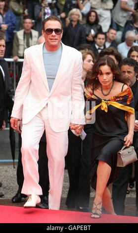 AP OUT Jean Claude Van Damme and Gladys Portugues arrive for the premiere of Un Conte de Noel at the Palais de Festival in Cannes, France. Stock Photo