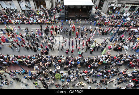 Dancers take part in a record breaking mass Sevillanas dance in Regents Street, London. Stock Photo