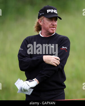 Spain's Miguel Angel Jimenez before his retirement during Round One of the 2008 Celtic Manor Wales Open at the Celtic Manor Resort, Newport. Stock Photo