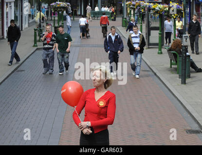 Labour Party candidate Tamsin Dunwoody meets prospective voters in Crewe, ahead of tomorrow's by-election. Stock Photo