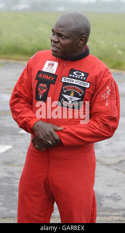 The Archbishop of York, Dr John Sentamu at Langar Airfield in Nottinghamshire before his planned charity parachute jump was cancelled. Stock Photo