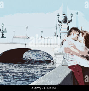 Couple in love on the waterfront. Stock Photo