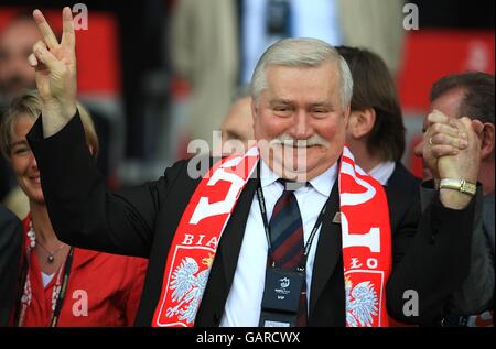 Soccer - UEFA European Championship 2008 - Group B - Austria v Poland - Ernst Happel Stadium. Former President of Poland Lech Walesa in the stands before kick off Stock Photo