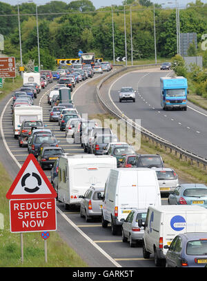 Bank Holiday traffic. Traffic on the A64 Leeds to Scarborough road at the start of the Spring Bank Holiday weekend. Stock Photo