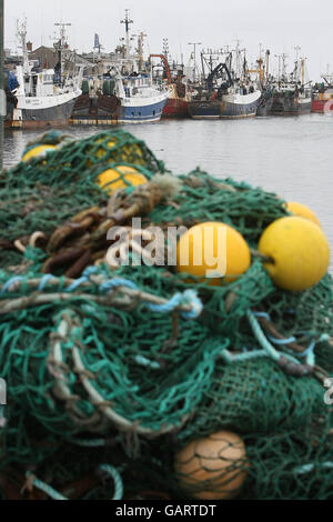 Fishing boats stay in port at Howth, Dublin, during a day of protest at the impact of rising fuel prices on the Irish fishing industry. Stock Photo