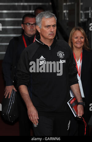 New Manchester United manager Jose Mourinho arrives for a photocall at Old Trafford, Manchester. Stock Photo