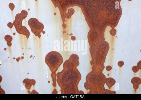 Corroded white metal background, rusted white painted metal wall Stock Photo