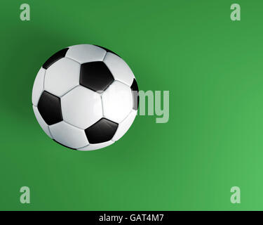 Soccer ball with shadows on green background. 3D illustration. Stock Photo