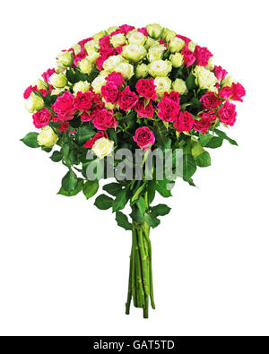 Colorful flowers bouquet from white and red miniature roses isolated on white background. Stock Photo