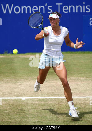 Belgium's Yanina Wickmayer in during the Final of the DFS Classic at The Edgbaston Priory Club in Birmingham. Stock Photo