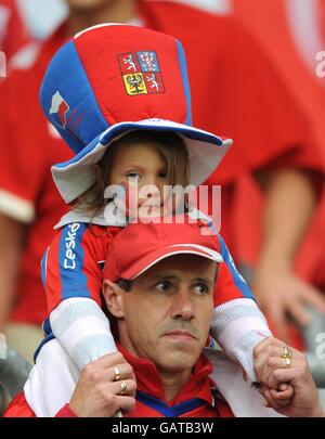 Soccer - UEFA European Championship 2008 - Group A - Turkey v Czech Republic - Stade de Geneve. Two Czech Republic fans in the stands Stock Photo