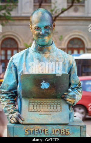 Bucharest, Romania - June 10, 2016:  Steve Jobs living statue at B-FIT in the Street. Stock Photo