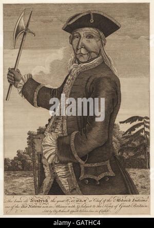 The brave old Hendrick, the great Sachem or chief of the Mohawk Indians, one of the six nations now in alliance with, and subject to the king of Great Britain ( NYPG94-F42-419784) Stock Photo