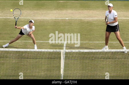 Zimbabwe's Cara Black and USA's Liezel Huber in action against France's Severine Bremond and Spain's Virginia Ruano Pascual in the double's final Stock Photo