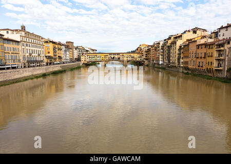View of historical medieval bridge on the Arno river, ponte Vecchio, Florence, Italy Stock Photo