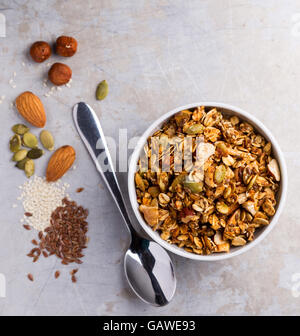 Nutritious homemade granola rich in nuts and seeds Stock Photo