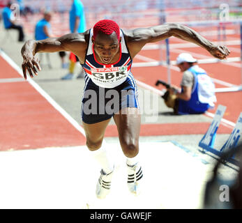 Phillips Idowu of the GB Athletics Team in the Triple Jump during the Spar European Cup at Annecy, France. Stock Photo