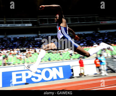 Athletics - 2008 Spar European Cup - Day Two - Annecy. Phillips Idowu of the GB Athletics Team jumps in the Triple Jump during the Spar European Cup at Annecy, France. Stock Photo