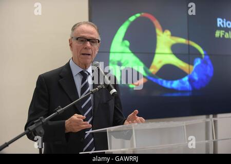 Christophe Dubi, executive director of the IOC participates in inauguration of the Nave Museum of Knowledge and Olympic City, which are next to the Olympic Stadium in the Engenho de Dentro. The site will have interactive content related to Olympic sports. Also participating in the event the mayor of Rio, Eduardo Paes and the president of the Rio 2016 Committee, Carlos Arthur Nuzman. Stock Photo