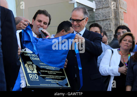 Knowledge of the Nave Museum and the inauguration Olympic city, which are next to the Olympic Stadium in the Engenho de Dentro. The site will have interactive content related to Olympic sports. Participants included the mayor of Rio, Eduardo Paes and the president of the Rio 2016 Committee, Carlos Arthur Nuzman. Stock Photo