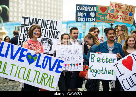 A group of young people protesting against brexit holding pro eu signs Stock Photo