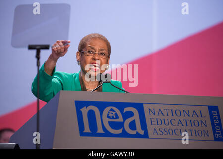 Washington DC, USA. 5th July, 2016. On Tuesday, July 5, at the Walter E. Washington Convention Center, Congresswoman Eleanor Holmes Norton, addressed more than 7,500 delegates at the National Education Association’s (NEA) 95th Representative Assembly (RA). In October, NEA educators recommended Secretary Clinton in the Democratic Primary. Credit:  Cheriss May/Alamy Live News Stock Photo