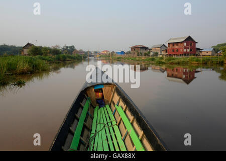 the floating gardens at the Inle Lake in the Shan State in the east of Myanmar in Southeastasia. Stock Photo