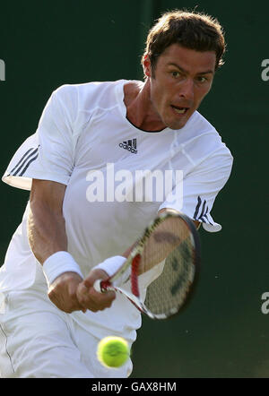 Russia's Marat Safin in action during the Wimbledon Championships 2008 at the All England Tennis Club in Wimbledon. Stock Photo