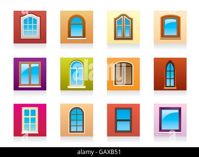 Plastic aluminum and wooden windows - vector illustration Stock Vector