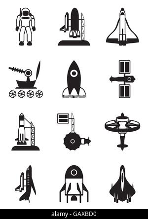 Astronaut, space shuttle and spaceship - vector illustration Stock Vector