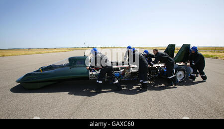 The British-built steam car is wheeled out in public for the first time at Thorney Island, near Portsmouth. Stock Photo