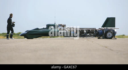 The British-built steam car is wheeled out in public for the first time at Thorney Island, near Portsmouth. Stock Photo