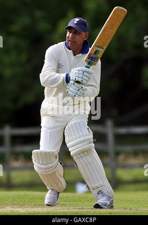 Former England cricket player Basher Hassan during a charity match between the Duke of Rutland XI and the Sir Richard Hadlee XI, at Belvoir Cricket Club. Stock Photo