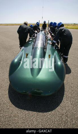 The British-built steam car is wheeled out in public for the first time at Thorney Island, near Portsmouth. Stock Photo