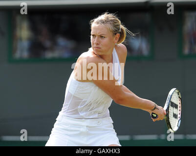Russia's Maria Sharapova in action during the Wimbledon Championships 2008 at the All England Tennis Club Stock Photo