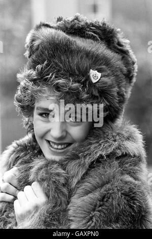 Eighteen year old Yvette Fielding, well-wrapped up in London, on the eve of her debut as the youngest ever presenter of the BBC's long-running children's programme 'Blue Peter' . Stock Photo