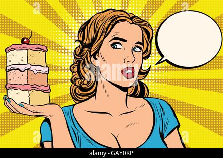 Pop art girl diet cake Stock Vector