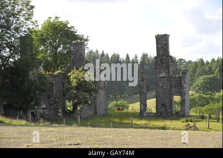 A view of the old ruined original house at The Prince of Wales and the Duchess of Cornwall's property in Llwynywermod, near Llandovery. Stock Photo