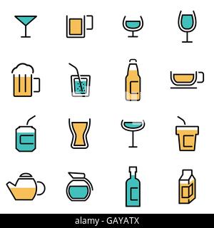 Trendy flat line icon pack for designers and developers. Vector line beverages icon set Stock Vector