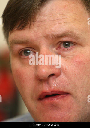 The father of murdered Ben Kinsella, George Kinsella, 48, at a press conference in Barking, Essex. Stock Photo