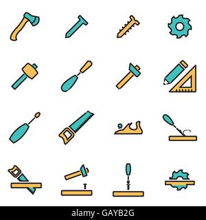 Trendy flat line icon pack for designers and developers. Vector line carpentry icon set Stock Vector