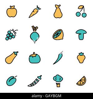 Trendy flat line icon pack for designers and developers. Vector line fruit and vegetables set Stock Vector