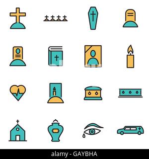 Trendy flat line icon pack for designers and developers. Vector line funeral set Stock Vector