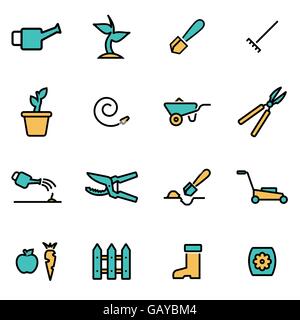 Trendy flat line icon pack for designers and developers. Vector line gardening set Stock Vector