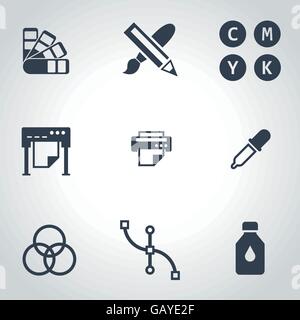Vector black polygraphy icon set Stock Vector