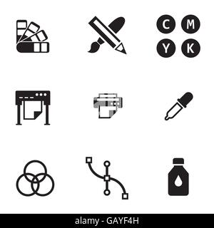 Vector black polygraphy icon set Stock Vector