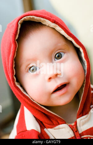 Photo of smiling cute boy in the hood Stock Photo