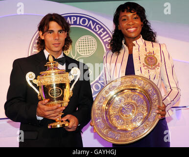 Rafael Nadal of Spain who beat Roger Federer to become a first time winner of the Men's Singles Wimbledon Tennis Championship with Venus Williams of the US who won her fifth Women's title at the Champions Dinner in Park Lane, London. at the the players ball in Park Lane, London. Stock Photo
